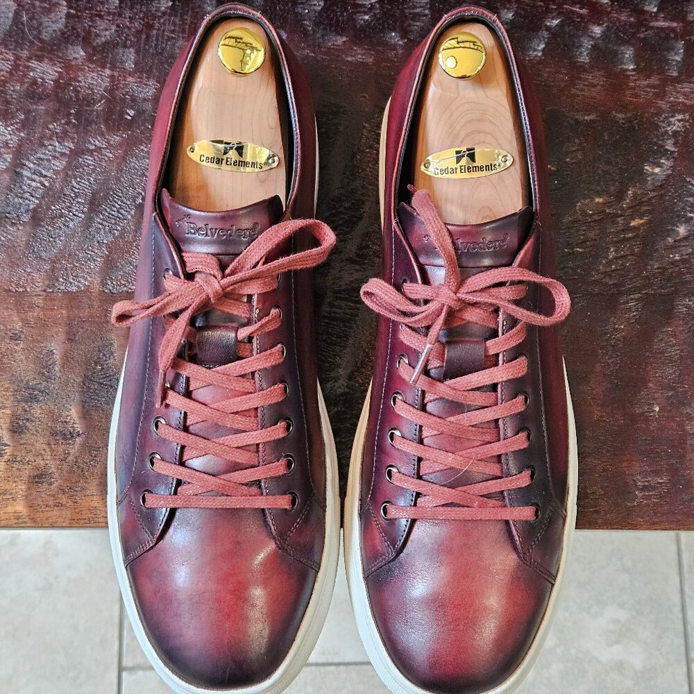 Studio Belvedere Men's 'James' Leather Sneakers, Brownish-Red, Sz 13 - Picture 2 of 16